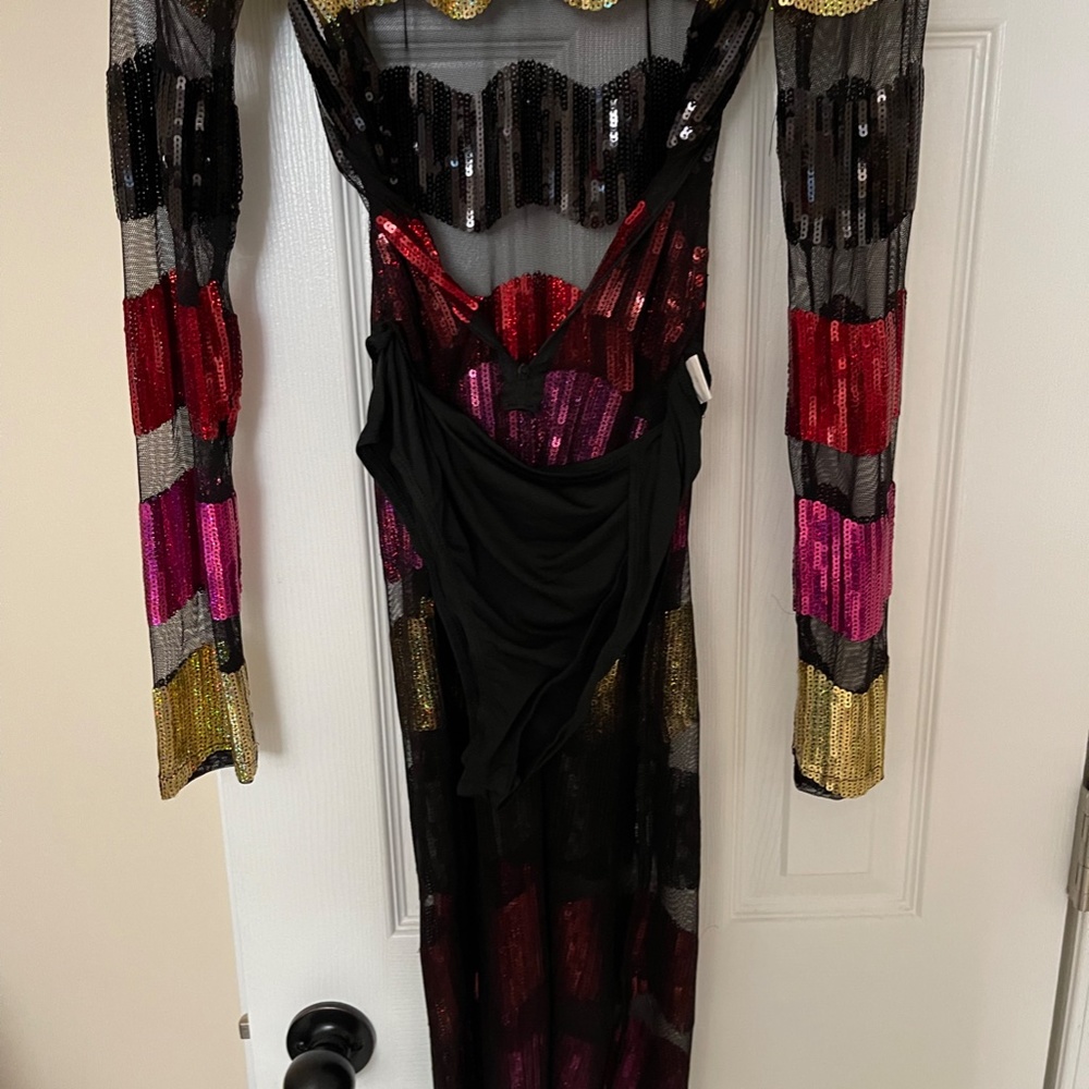 banjul sequin dress Banjul Dresses | Banjul | Zahara Long Sleeve V Neck Sequin Bodycon Mini Dress New Small Black Hot | Color: Black/Orange | Size: S